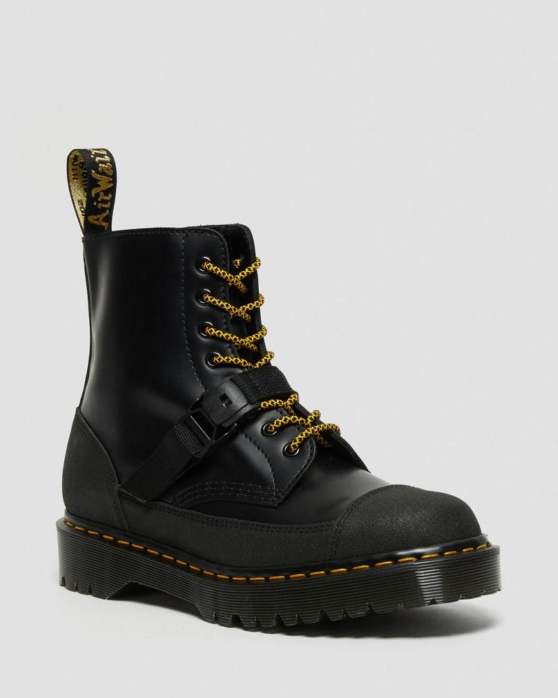 Men\'s Dr Martens 1460 Bex Tech Made in England Leather Lace Up Boots Black | AU 504EBC